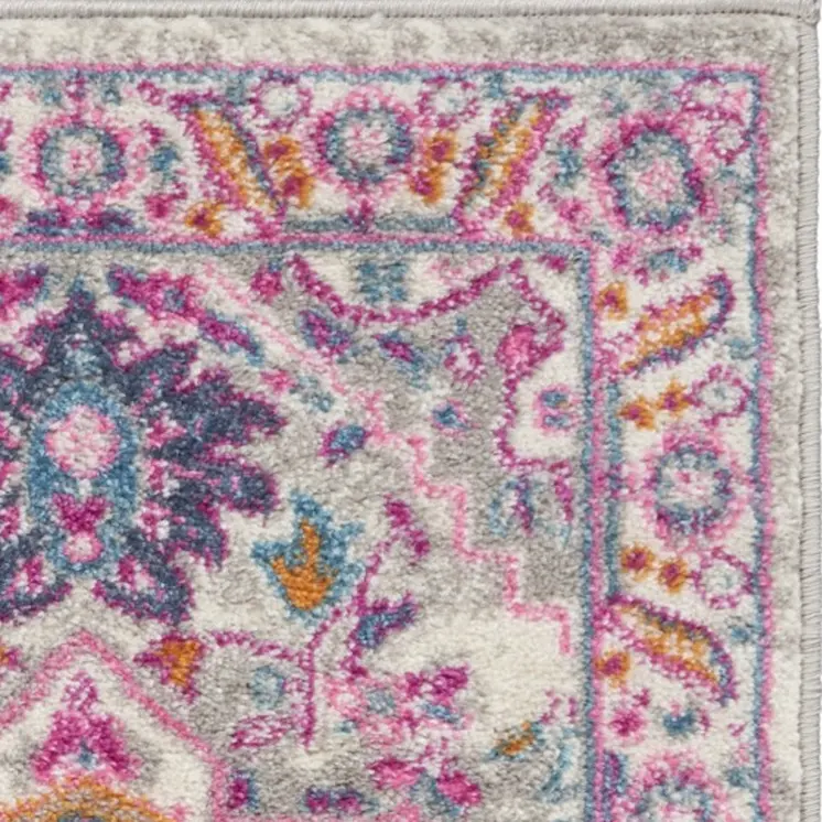 2' X 3' Light Gray And Pink Medallion Area Rug