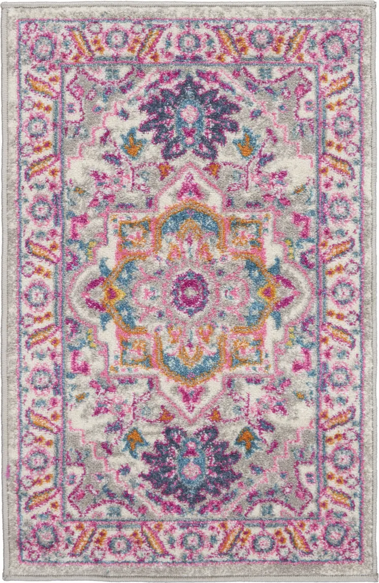 2' X 3' Light Gray And Pink Medallion Area Rug