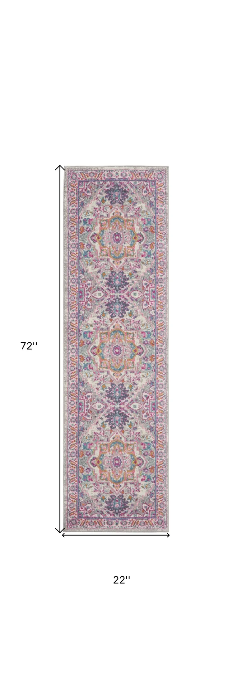 6' Light Gray And Pink Medallion Runner Rug