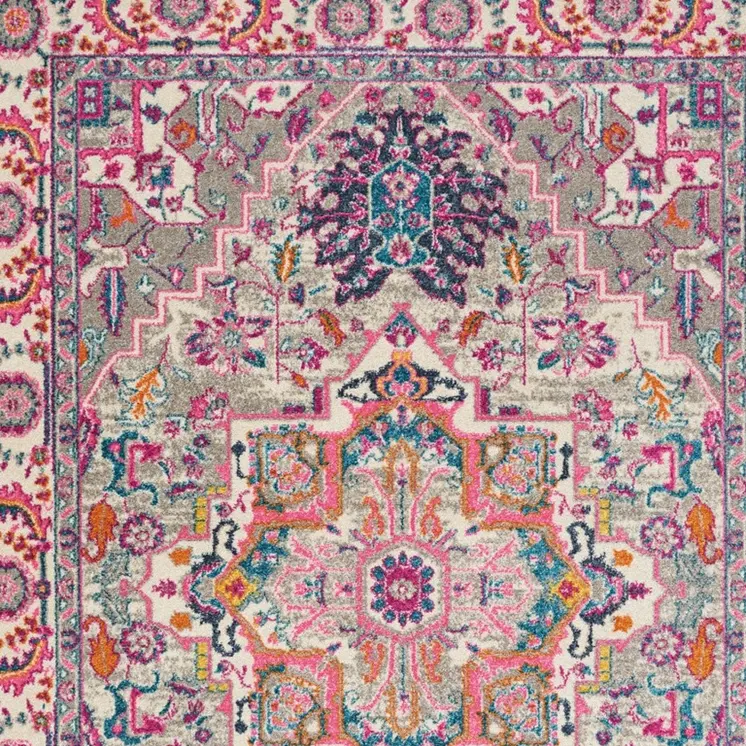 5' X 7' Light Gray And Pink Medallion Area Rug