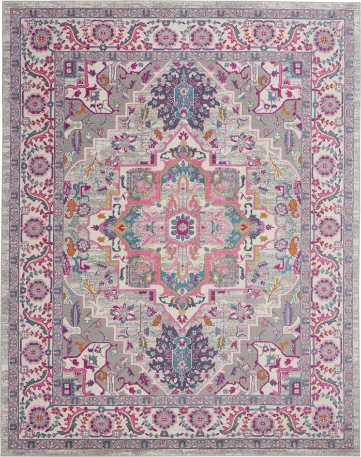 8' X 10' Light Gray And Pink Medallion Area Rug