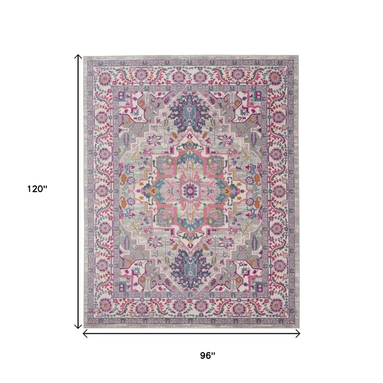 8' X 10' Light Gray And Pink Medallion Area Rug
