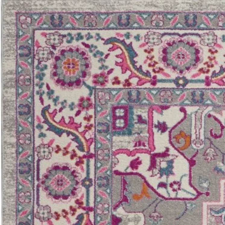 8' X 10' Light Gray And Pink Medallion Area Rug