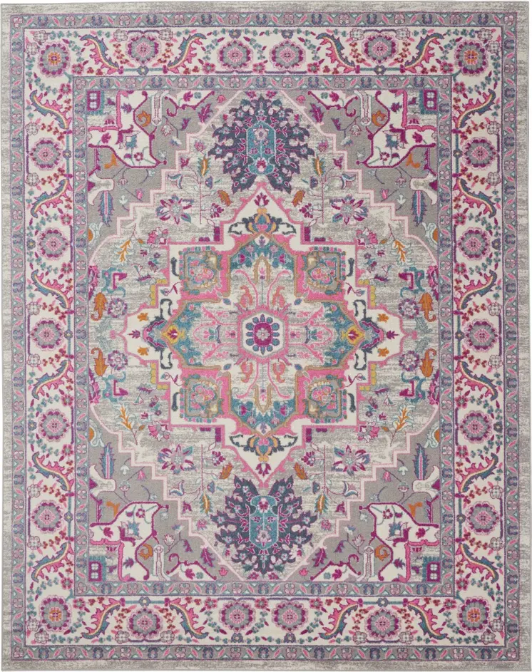 8' X 10' Light Gray And Pink Medallion Area Rug
