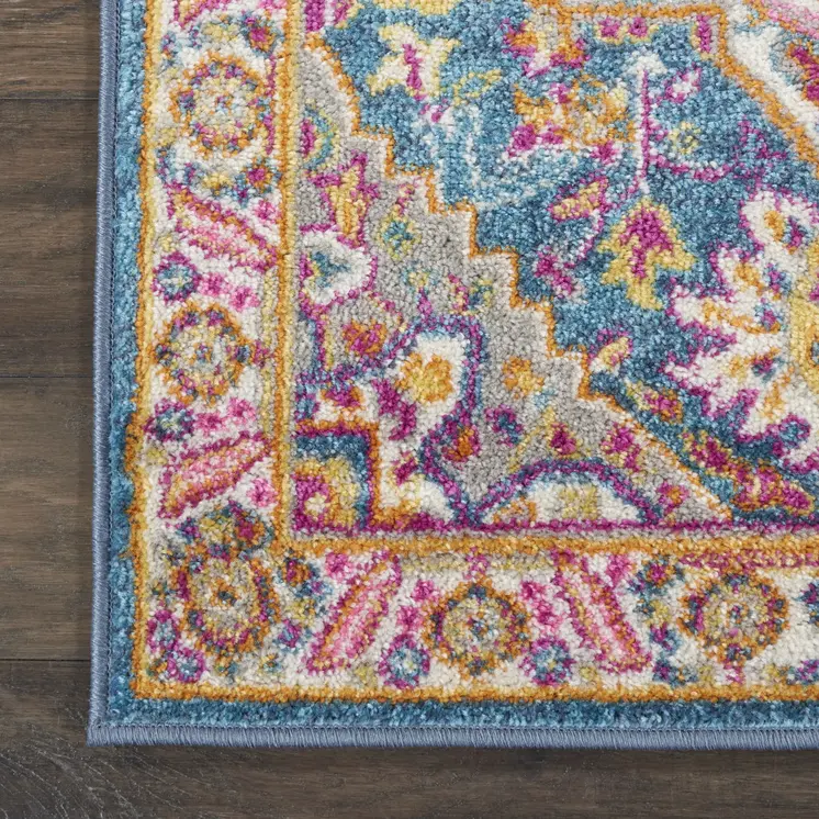 2' X 3' Teal And Ivory Medallion Distressed Area Rug