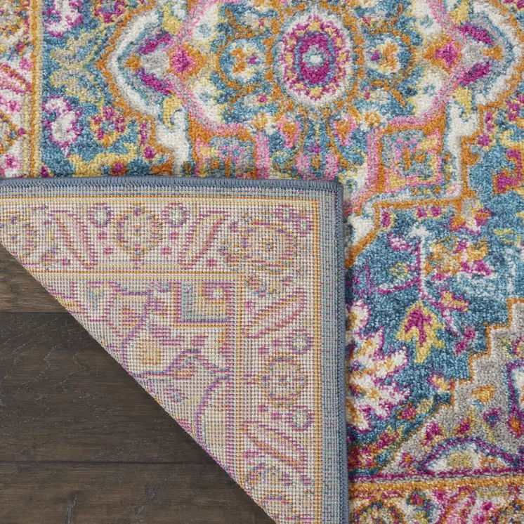 6' Teal And Ivory Medallion Distressed Runner Rug