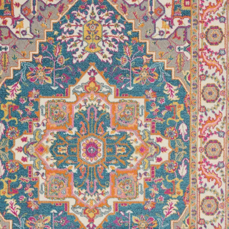 4' X 6' Teal And Ivory Medallion Distressed Area Rug