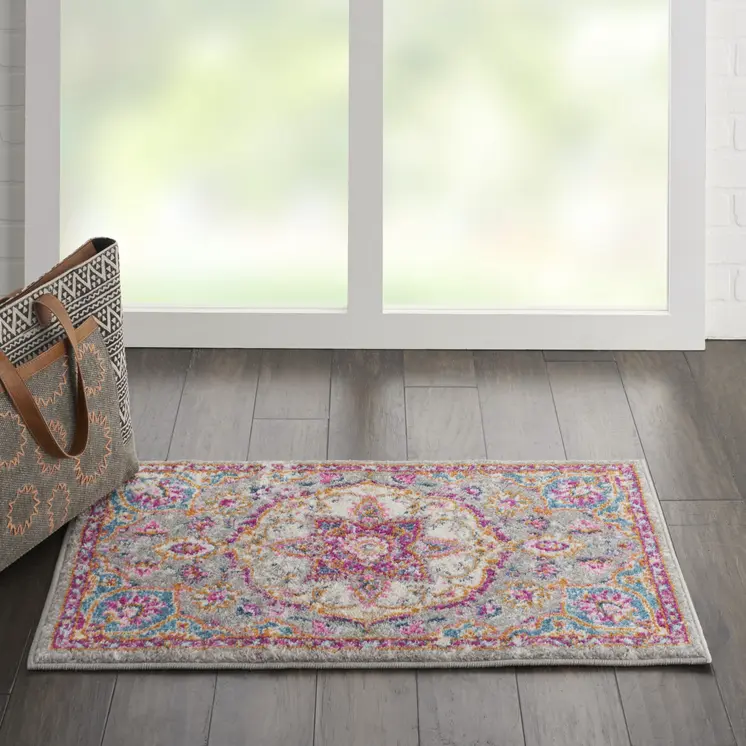 2' X 3' Gray And Ivory Medallion Area Rug