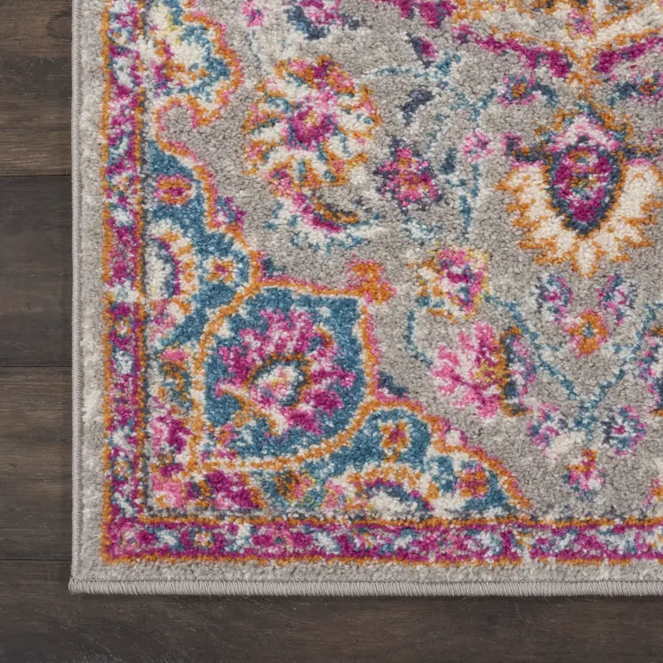 6' Gray And Ivory Medallion Runner Rug
