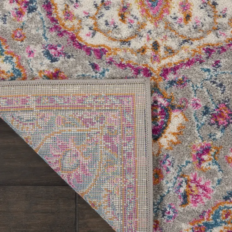 6' Gray And Ivory Medallion Runner Rug