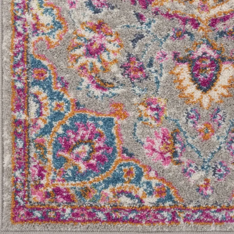 8' Gray And Ivory Medallion Runner Rug