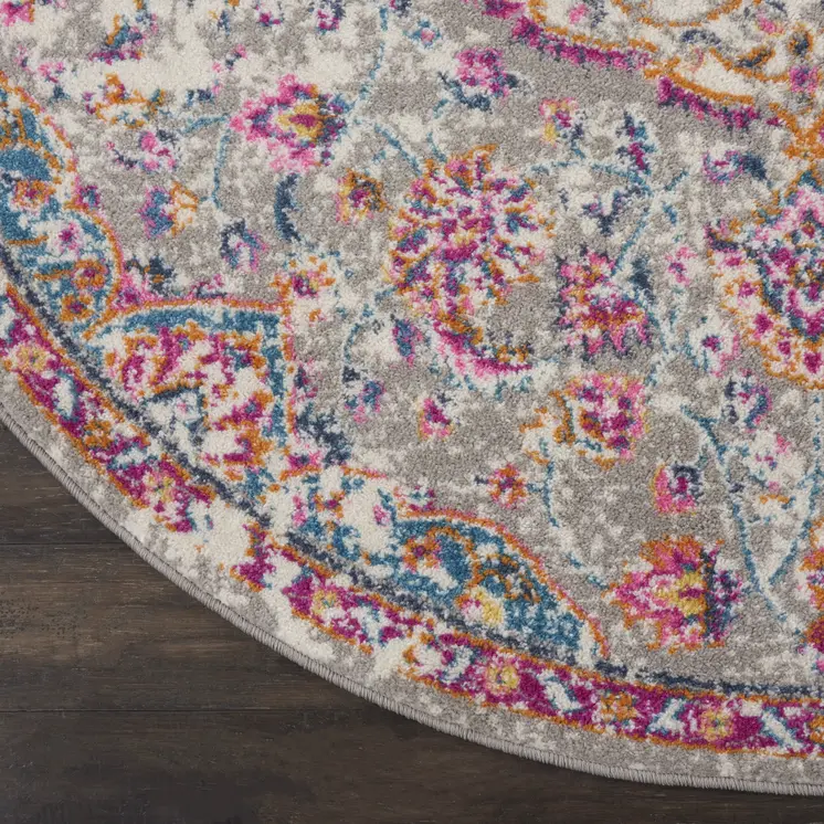 4' Gray And Ivory Medallion Round Rug