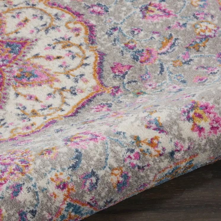 5' Gray And Pink Medallion Round Rug
