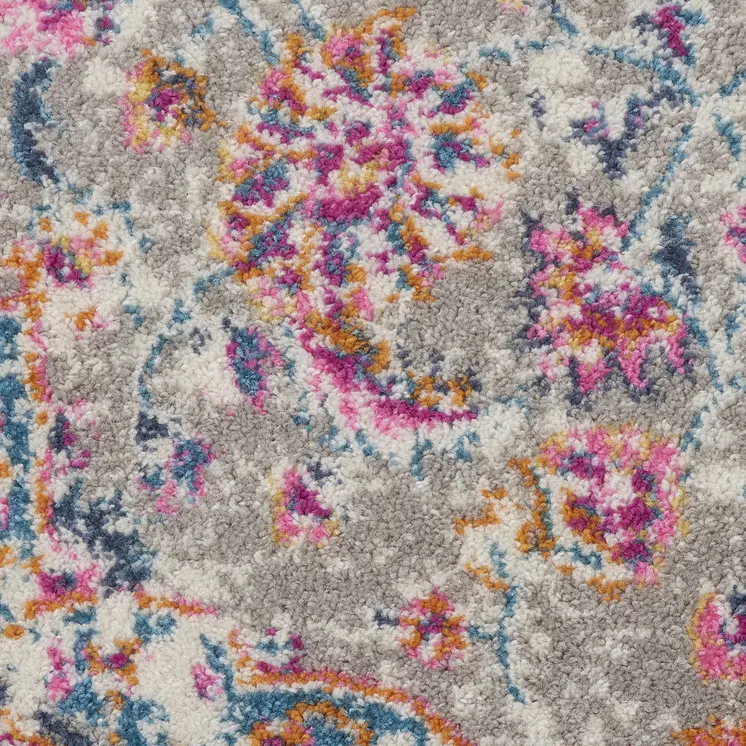 5' Gray And Pink Medallion Round Rug