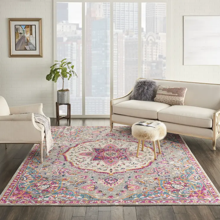 8' X 10' Gray And Ivory Medallion Area Rug