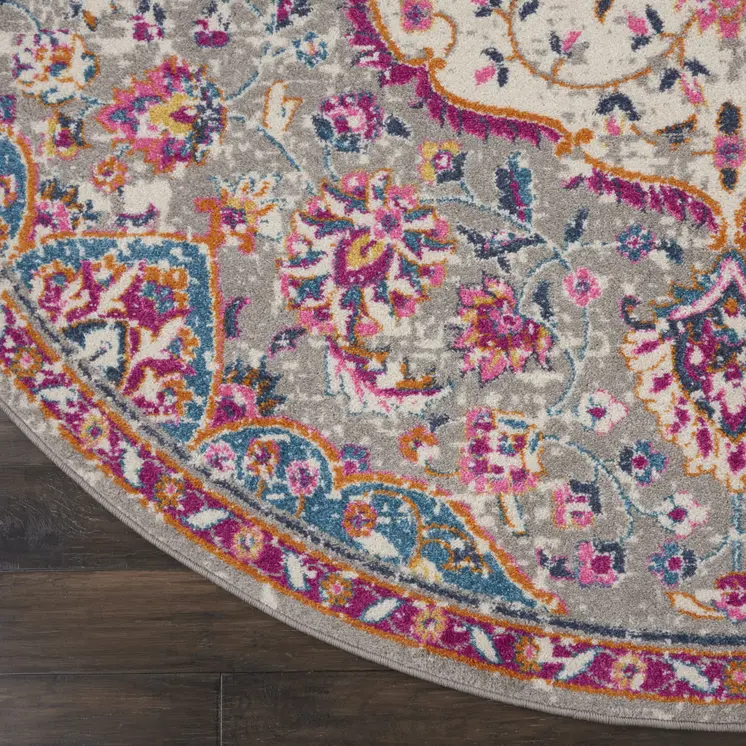 8' Gray And Ivory Medallion Round Rug