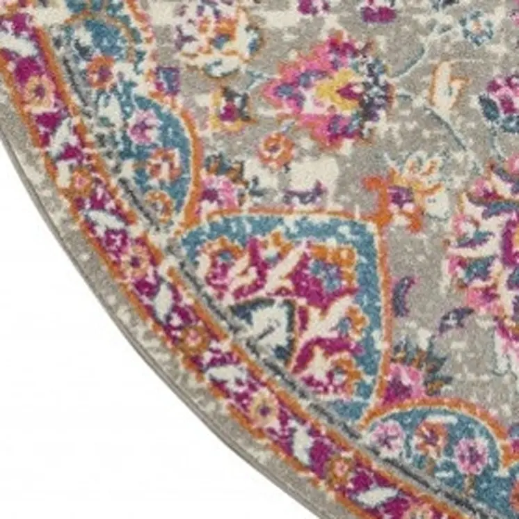 8' Gray And Ivory Medallion Round Rug
