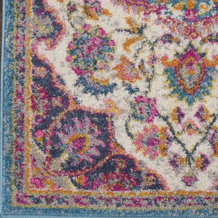 8' Ivory And Blue Medallion Runner Rug