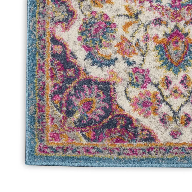 8' Ivory And Blue Medallion Runner Rug
