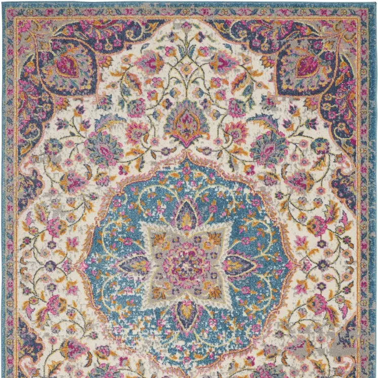 5' X 7' Ivory And Blue Medallion Area Rug