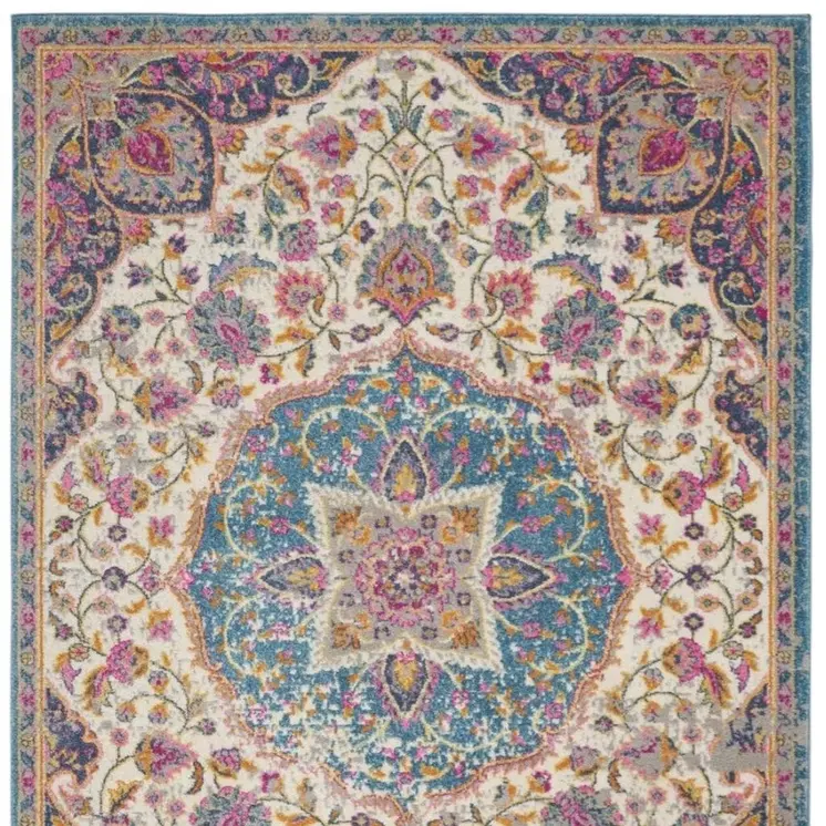7' X 10' Ivory And Blue Medallion Area Rug