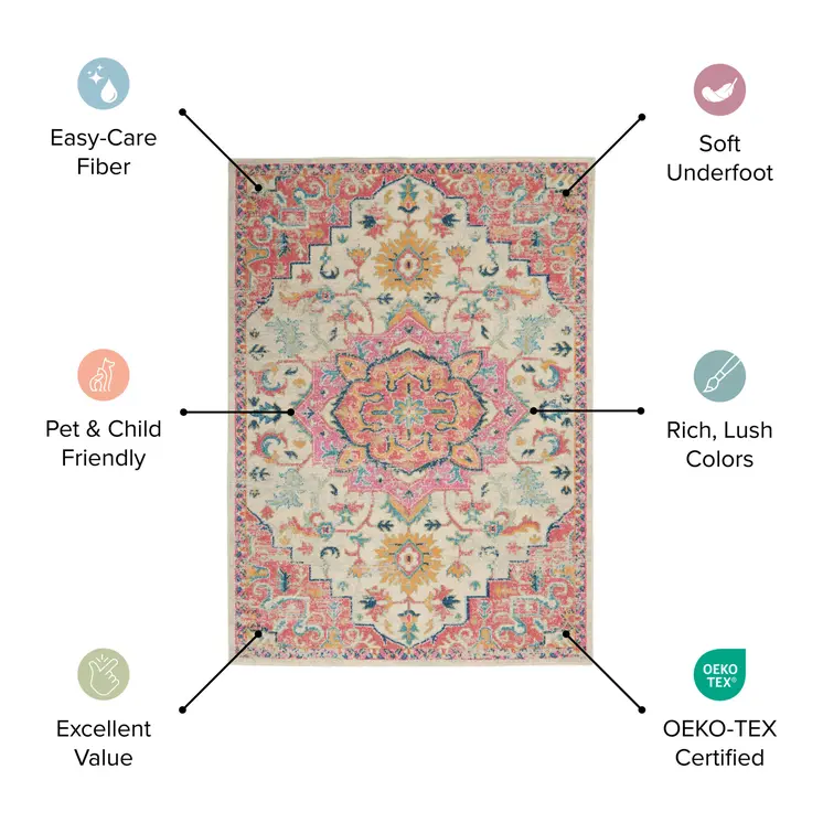 7' X 10' Ivory And Blue Medallion Area Rug