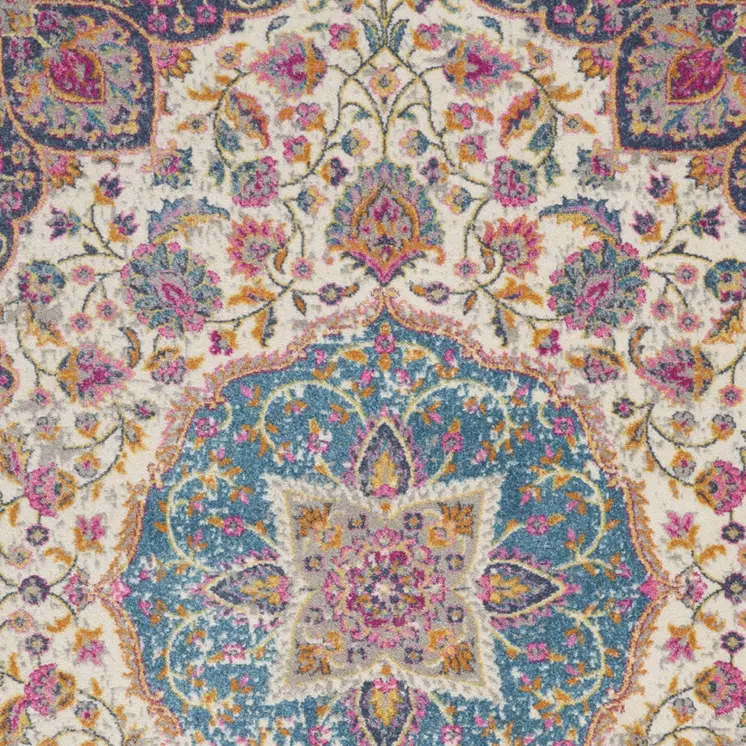 7' X 10' Ivory And Blue Medallion Area Rug