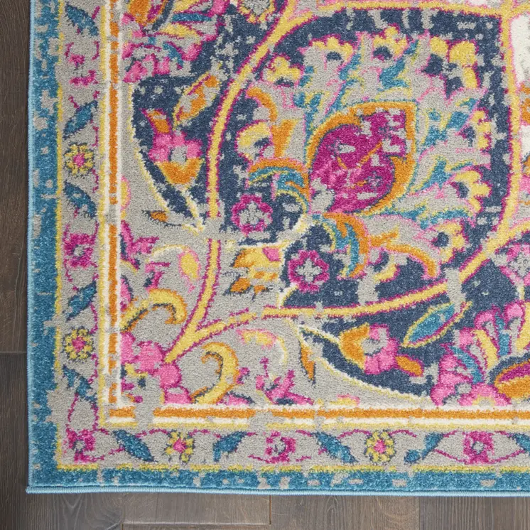 7' X 10' Ivory And Blue Medallion Area Rug