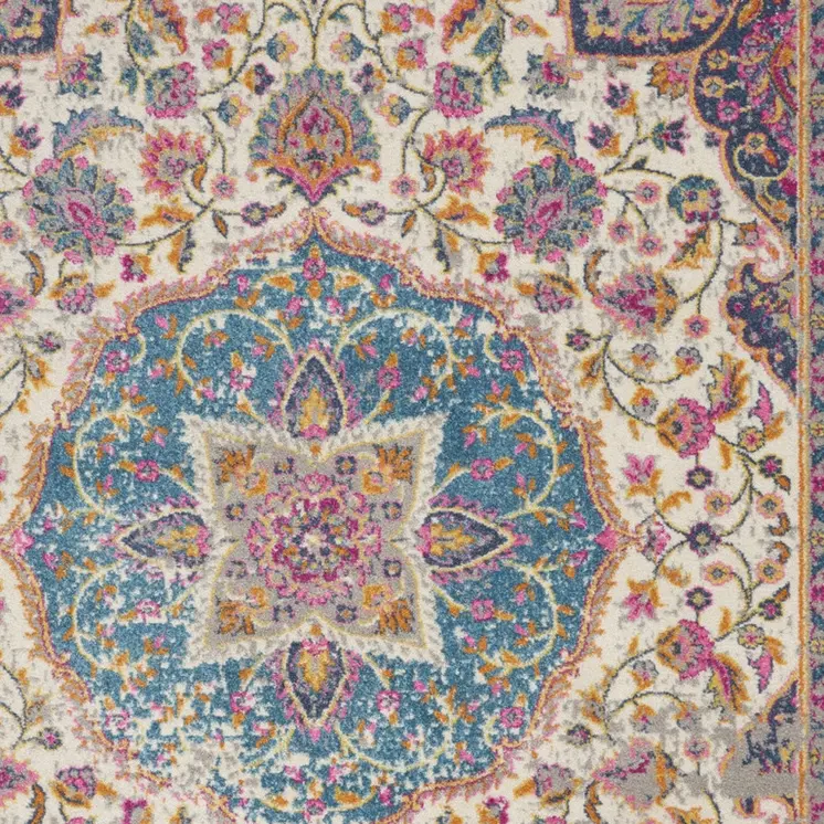 8' X 10' Ivory And Blue Medallion Area Rug