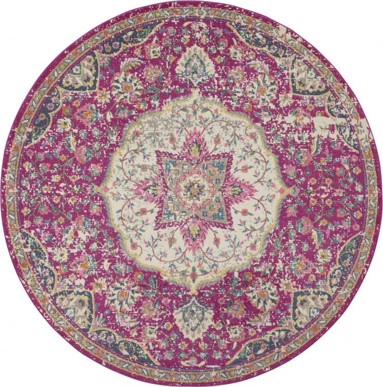 8' Pink Round Dhurrie Area Rug