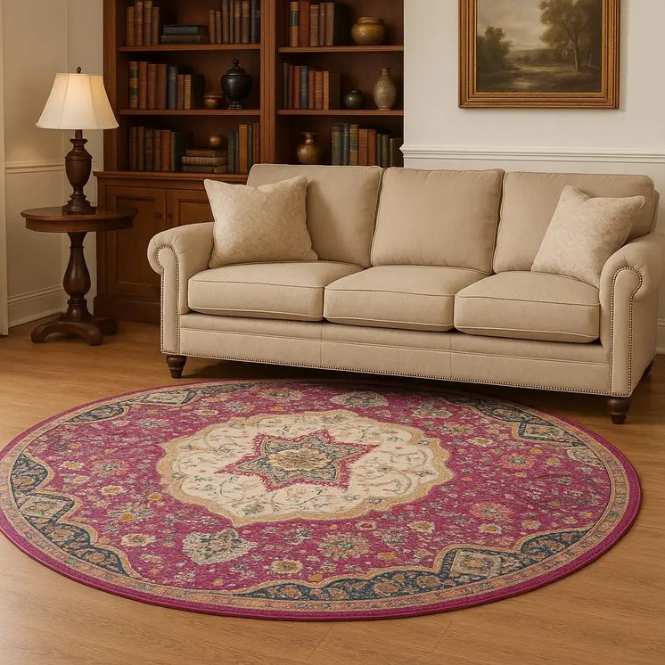 8' Pink Round Dhurrie Area Rug