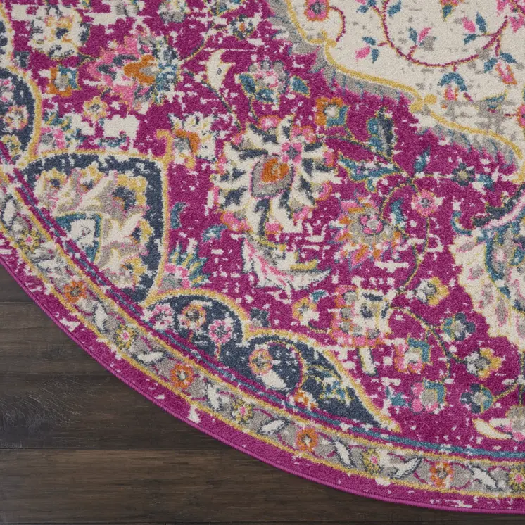 8' Pink Round Dhurrie Area Rug