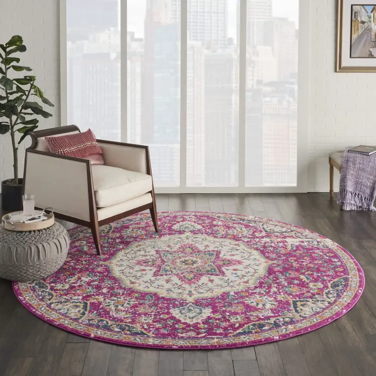 8' Pink Round Dhurrie Area Rug