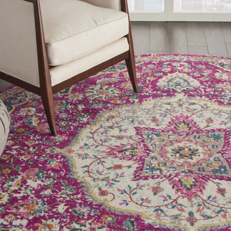 8' Pink Round Dhurrie Area Rug