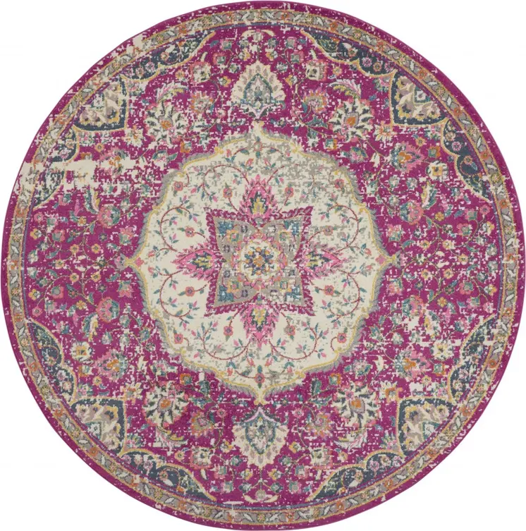 8' Pink Round Dhurrie Area Rug