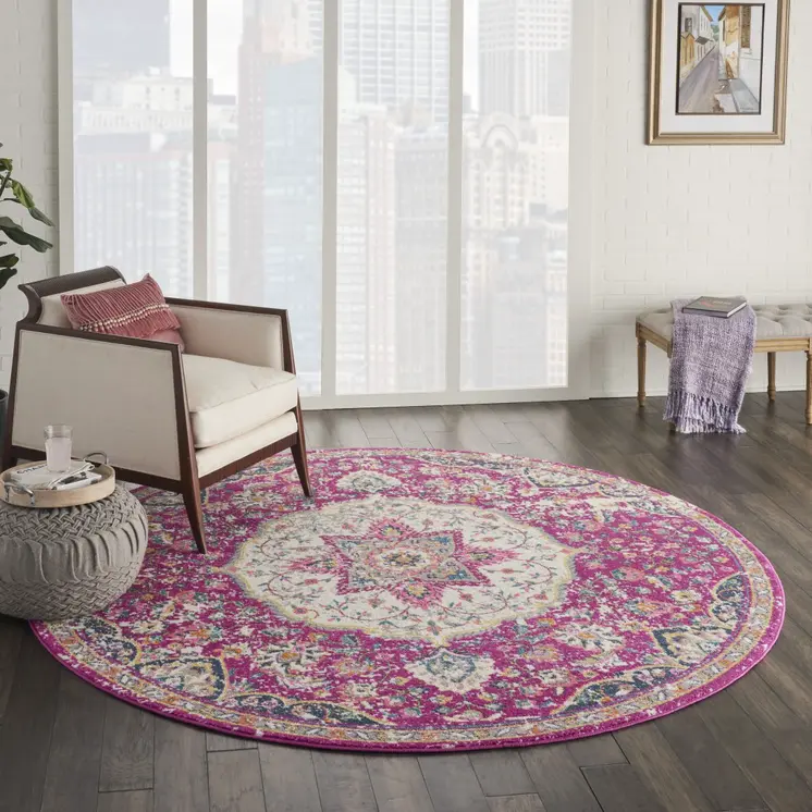 8' Pink Round Dhurrie Area Rug