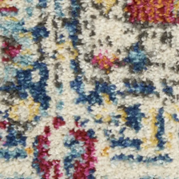8' Ivory And Blue Oriental Distressed Runner Rug