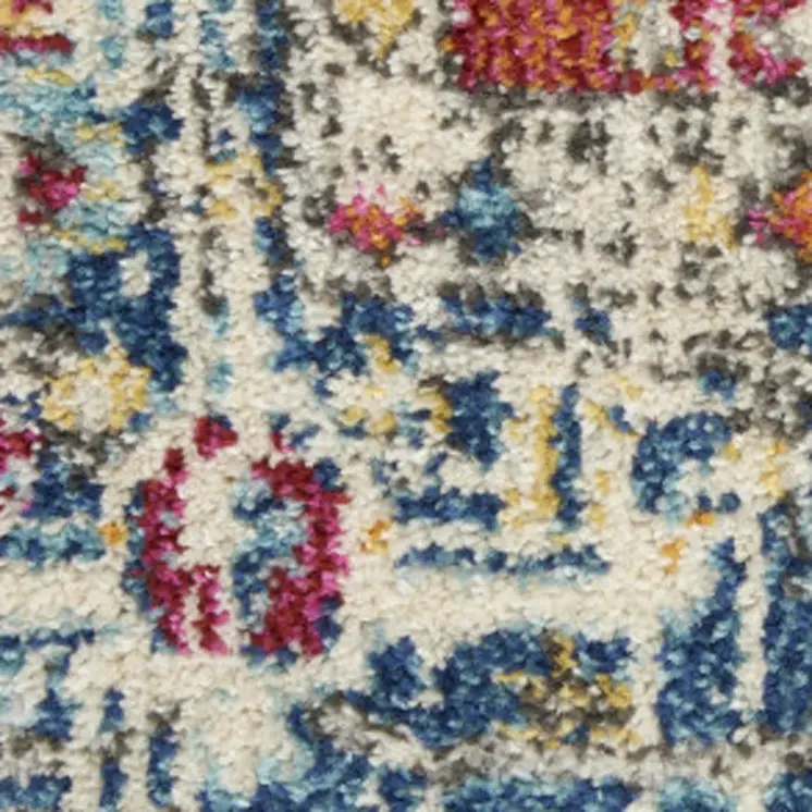 8' Ivory And Blue Oriental Distressed Runner Rug