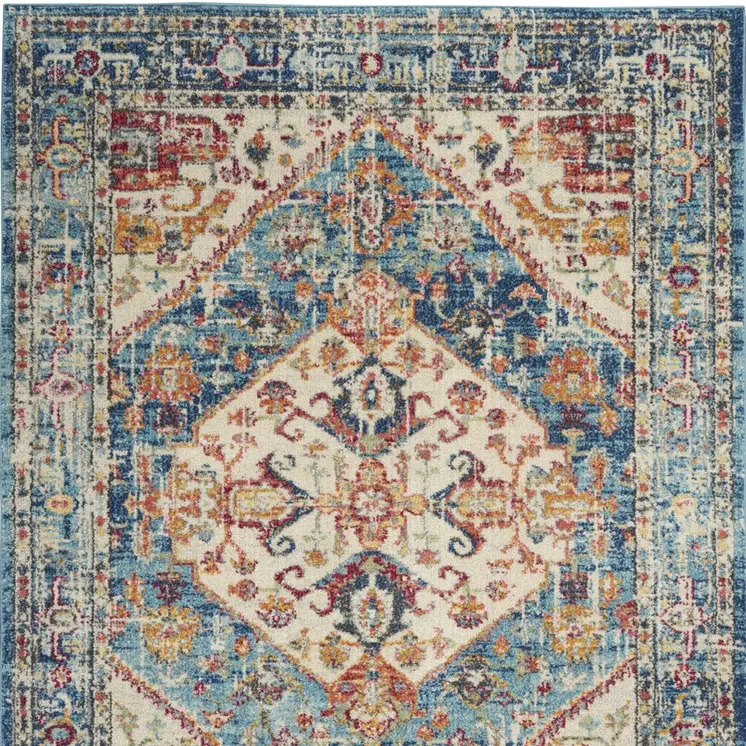 4' X 6' Ivory And Blue Oriental Distressed Area Rug