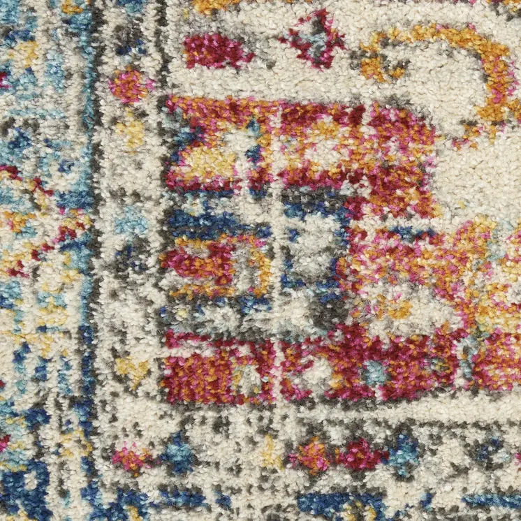 5' X 7' Ivory And Blue Oriental Distressed Area Rug