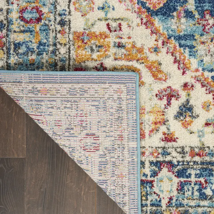 5' X 7' Ivory And Blue Oriental Distressed Area Rug