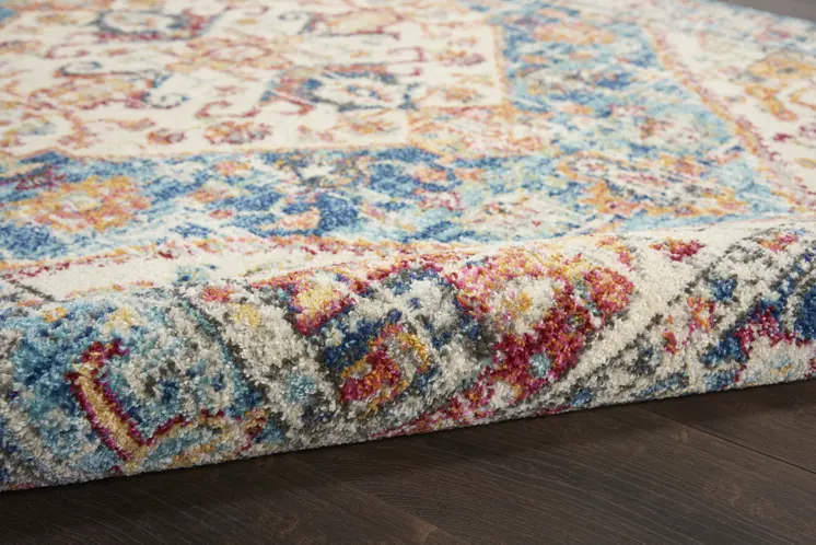 5' X 7' Ivory And Blue Oriental Distressed Area Rug