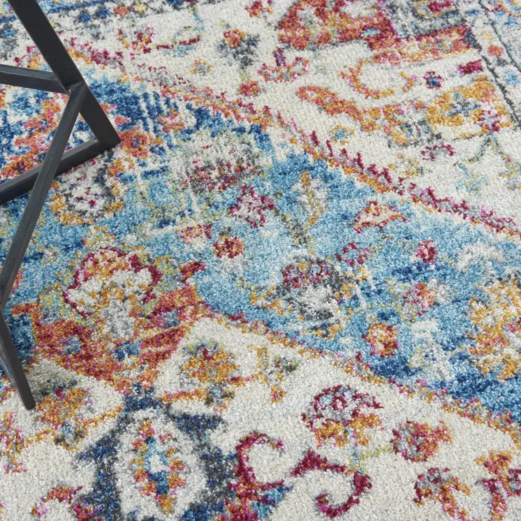 5' X 7' Ivory And Blue Oriental Distressed Area Rug