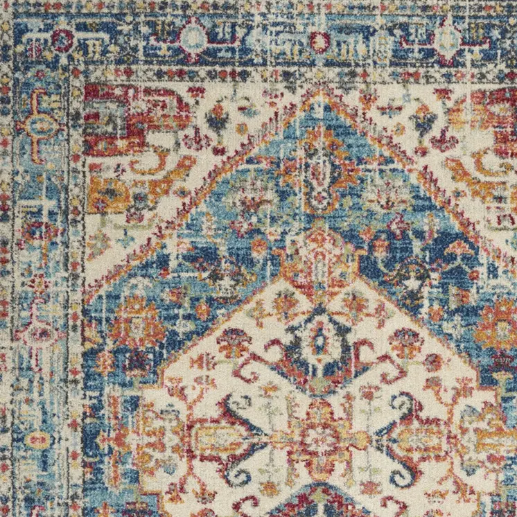 5' X 7' Ivory And Blue Oriental Distressed Area Rug