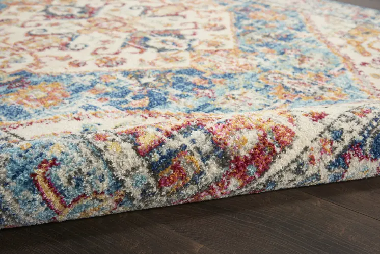 5' X 7' Ivory And Blue Oriental Distressed Area Rug