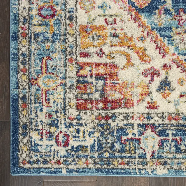 5' X 7' Ivory And Blue Oriental Distressed Area Rug