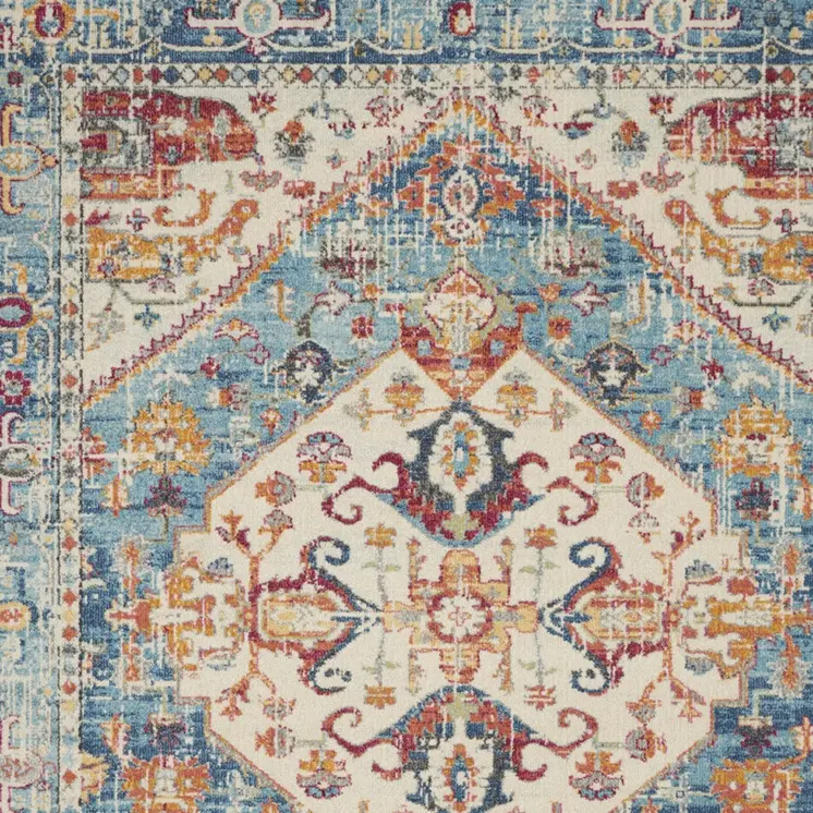 8' X 10' Ivory And Blue Oriental Distressed Area Rug