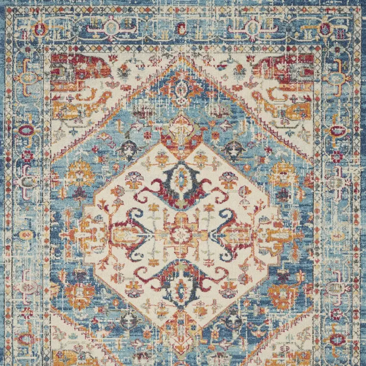 8' X 10' Ivory And Blue Oriental Distressed Area Rug