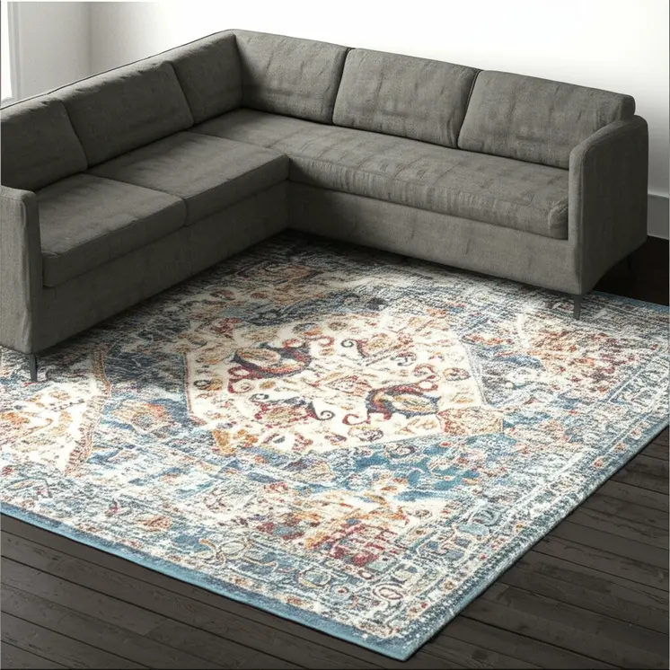 8' X 10' Ivory And Blue Oriental Distressed Area Rug