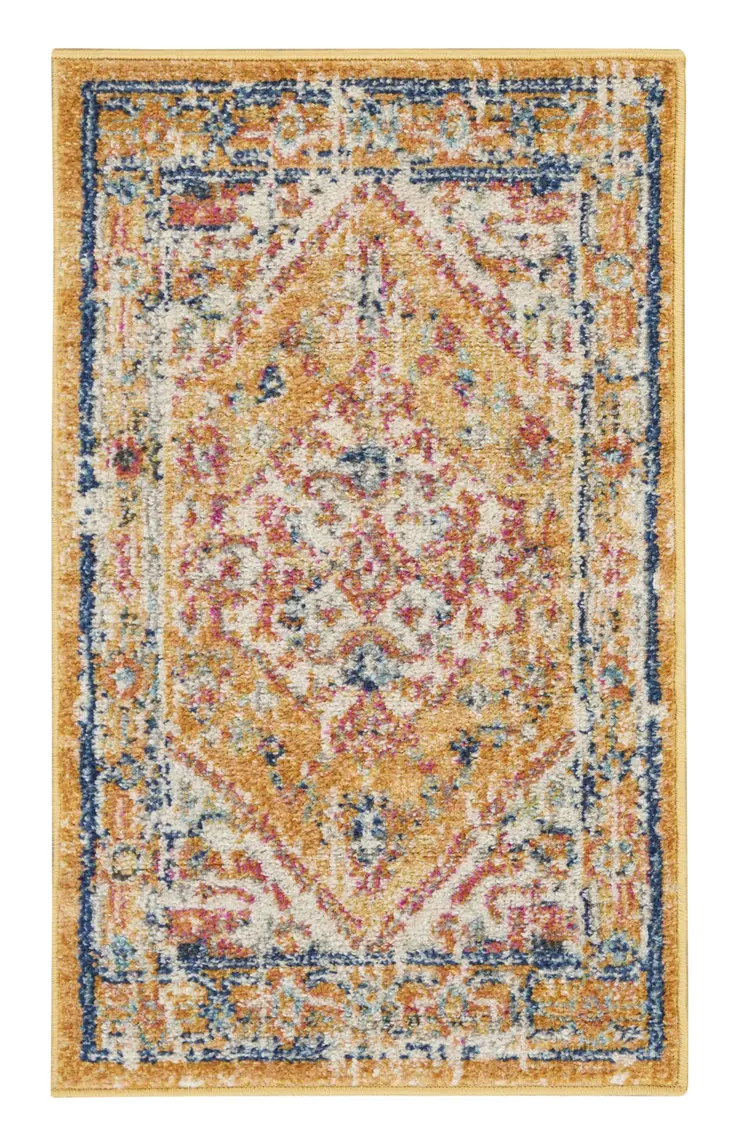 2' X 3' Yellow And Ivory Medallion Area Rug